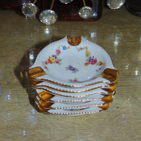 Set of 6 VTG Schumann Bavaria Germany Empress Dresden Flowers Ashtrays. 3.5" - Picture 3 of 9